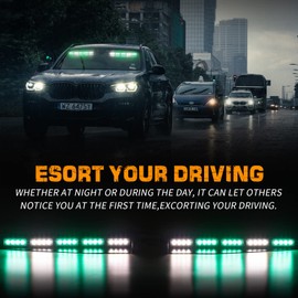 XRIDONSEN Green White Emergency Visor Lights Interior Windshield Strobe Lights Bar Warning Flashing Safety for Firefighter Vehicles Trucks w/Take Down, Deck Split Mount (34 inch, 40 LED)