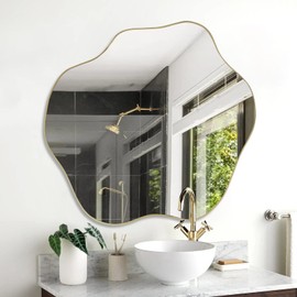 DAOYIJIAJU Irregular Mirror, Asymmetrical Wall Mirror, 30"x26.8" Gold Scalloped Mirrors for Over Sink, Modern Frameless Abstract Mirrors for Living Room Bathroom Bedroom Entryway Fireplace