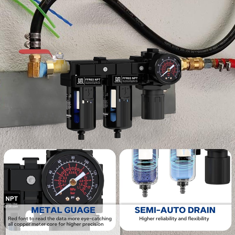 NEWPO 3/8'' NPT Air Drying System,Double Compressed Air Regulator with