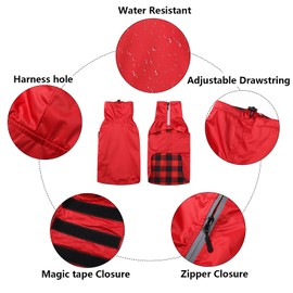 Geyecete Dachshund Raincoat,Miniature Dachshund Raincoat Waterproof Adjustable Dachshund Raincoat with High neck with Harness Hole for Dachshund-Red-M