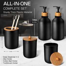 Juego de 5 Accesorios de bao en Negro Mate: dispensador de jabn de plstico, Soporte para Cepillo de Dientes, hisopos y Bolitas de algodn, decoracin de bao Bohemia