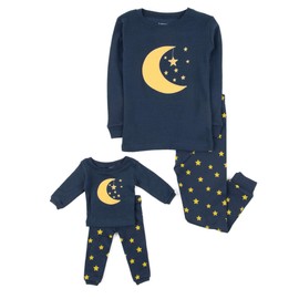 Leveret Moon & Stars Matching Doll & Girl 2 Piece Pajama Set 100% Cotton (14 Years)