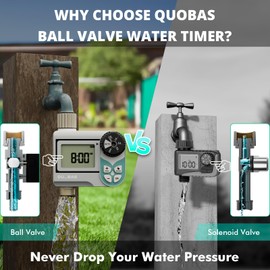 QUOBAS Weekly Plan Low Pressure Sprinkler Timer with Metal Inlet & Outlet, Water Timer for Garden Hose, Manual/Automatic Watering, Ball Valve System Compatible with Rain Barrel