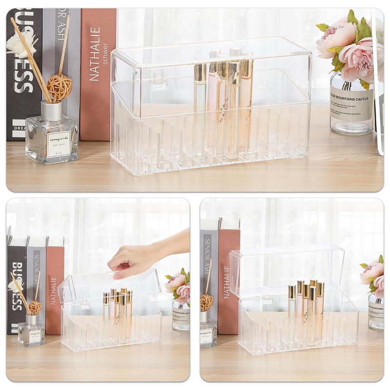 ELLDOO Rollerball Perfume Organizer, 24 Spaces Clear Acrylic Perfume Storage