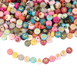 1200pcs Acrylic Letter Beads Alphabet Beads Round Colorful A-Z Letter Bead Spacer Loose Bead with Letters Crystal String Cord for Jewelry Making DIY Bracelets, Necklaces, Keychain（4mm x 7mm
