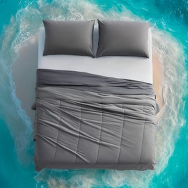 SLEEP ZONE Twin Cooling Comforter Set for Hot Sleepers, Nanotex Cooling Blanket，3 Pieces Jersey Knit Bedding, Reversible Cool Feeling, Soft and Breathable with 2 Pillowcases, 1 Comforter (Dark Grey)