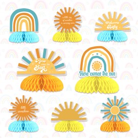 Kreatwow Here Comes the Sun Baby Shower Decoration for Boys 8PCS Here Comes the Sun Baby Shower Honeycomb Centerpiece Sunshine Theme Table Decorations Honeycomb Centerpieces for Gender Reveal