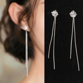Inateannal Cubic Zirconia Earrings Studs for Women Threader Chain Long Dangle Earrings Silver Linear Drop Earrings Hypoallergenic Ear Jewelry for Wedding Bridesmaids