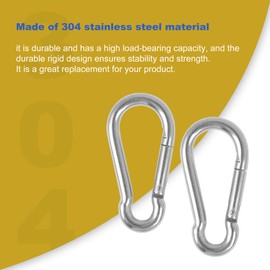CNBTR 2 PCS 304 Stainless Steel Spring Snap Hook M8 3.18 Inch Heavy Duty for Keys Swing Set Camping Fishing Hiking Traveling