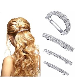 Sparkly Rhinestone Hair Clips, Crystal Ponytail Holder Side Clips Bling Metal Spring Small Hair Barrettes for Women (Silver, S)