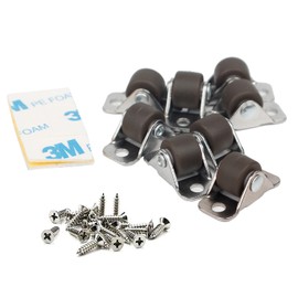 WANLIAN Mini Fixed Caster Wheels 0.5 Inch, Low Profile Rubber Small Casters Set of 8, Tiny Self Adhesive Plate Caster Wheels for Furniture Drawer Small Appliances Toy Cart Storage Box & Bins