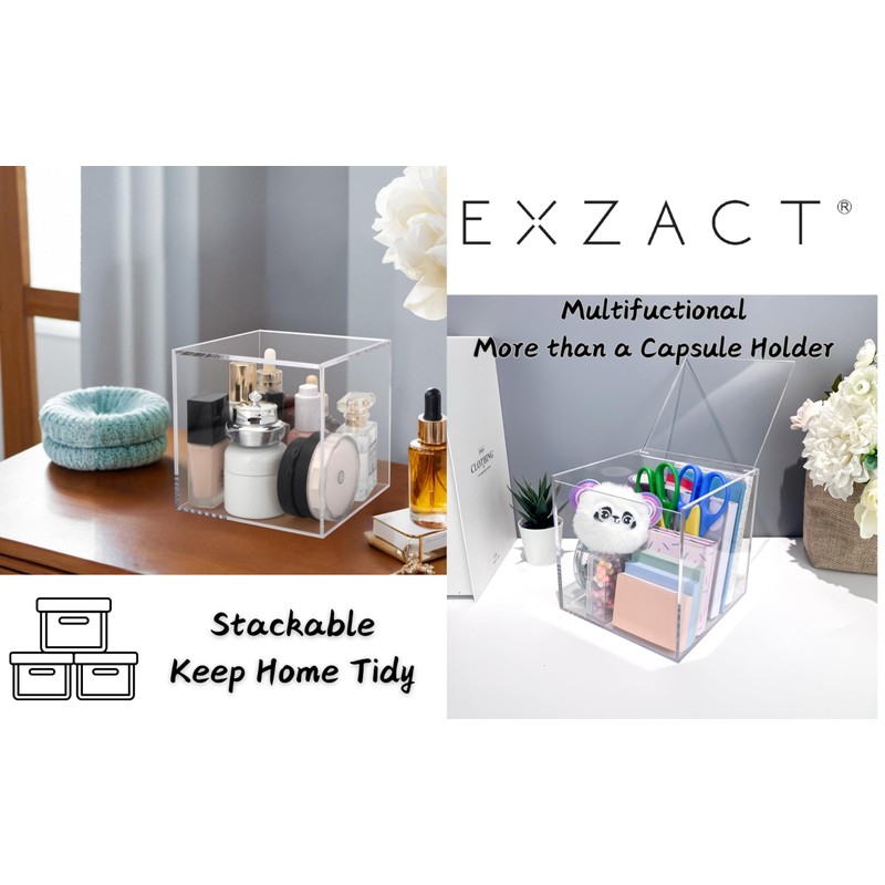 EXZACT Coffee Capsule Cube 15cm Acrylic, Coffee Pod Basket Organiser