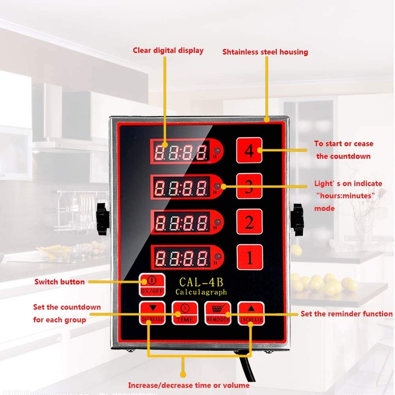 Li Bai 4 Channels Commercial Kitchen Timer Restaurant Timers Multi-Function