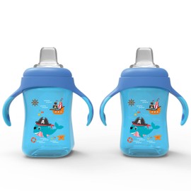 Avima Baby 10 oz Spill Proof Baby Sippy Cup w/Interchangeable Soft Spout Nipple - Trainer Sippy Cup with Handles - BPA Free & Dishwasher Safe Kids Cups - Set of 2, Blue