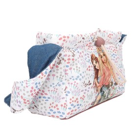 Depesche 12926 TOPModel Velo Fleur Shoulder Bag in White and Blue, with Model Motif and Floral Pattern, Handbag with Knot Detail, Multicoloured