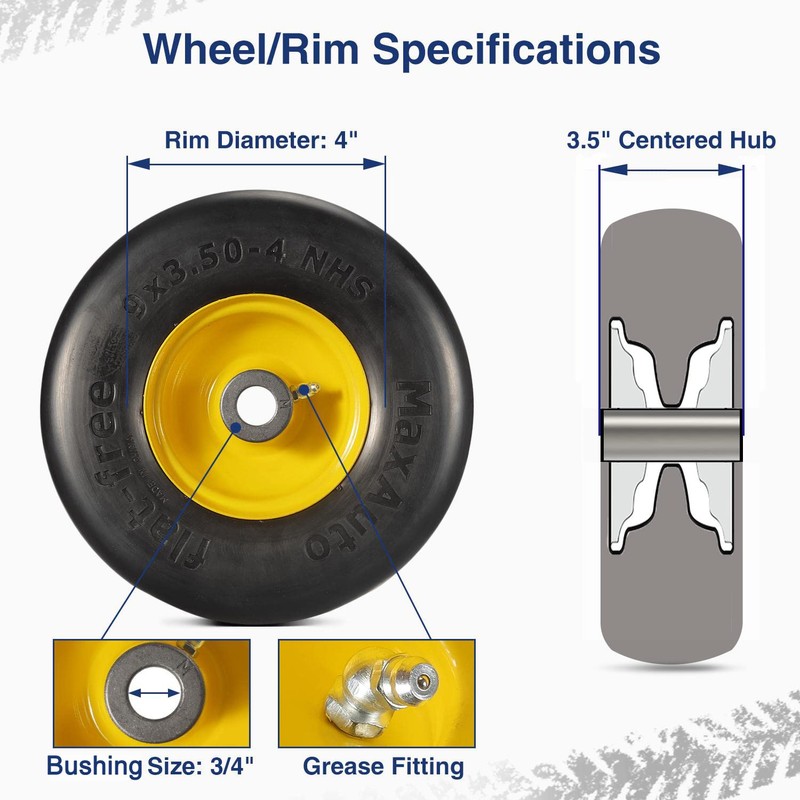 MaxAuto 9x3.50-4 Flat Free Lawn Mower Tires, 9x3 50 4