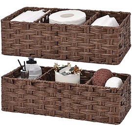GRANNY SAYS Bathroom Baskets for Organizing, Toilet Storage Basket, Wicker Tank Basket with 2 Dividers, Brown, 2-Pack