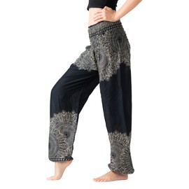 B BANGKOK PANTS Harem Pants Women Boho Clothes with Pocket (Hippierose Black, 16-20 Plus)