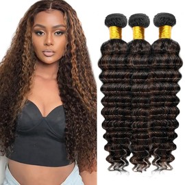 Fridnae Hair Ombre Bundles P1B30 Deep Wave Human Hair Bundle Two Tone Black Mixed With Color 30 Brown Bundle Fb30 Highlight Deep Curly 3 Bundles 30 32 34 Inch