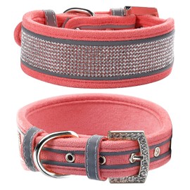 AOKSI Dog Collar,Sparkly Velvet Leather Rhinestone Big Dogs Collars Durable Adjustable Reflective Pet Collar for Medium Large Dogs (M, Pink)