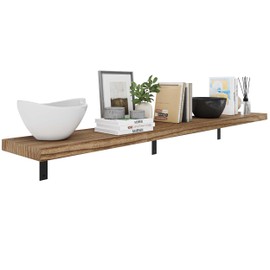 Wallniture Cervo 72''x11.25''x1.5'' Long Floating Shelves, Wood Book Shelf for Bedroom, Hanging Bookshelves for Living Room, Wooden Bookshelf for Wall, 1pc, Natural Burnt Color