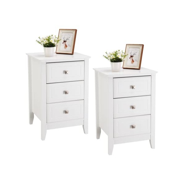 Bonnlo Upgraded White Night Stands for Bedrooms Set of 2, Modern Nightstand with 3 Drawers, Wooden Bed Side Table/Night Stand for Small Spaces, College Dorm, Kids’ Room, Living Room, 16W x 16D x 24H