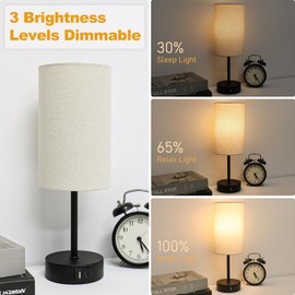 STANBOW Bedside Lamps, Touch Lamps Bedside with USB A+C Charging Ports, 3-Way Dimmable LED, Table Lamps for Living Room Bedroom Gift with Gray Shade-Black Base (LED Bulb Included)