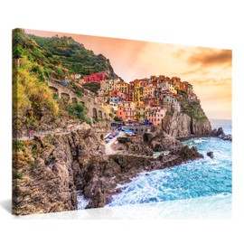 NAN Wind Modern Canvas Painting Wall Art Cityscape Traditional Port Manarola Cinque Terre National Park Liguria Italy Coast Landscape Print On Canvas Giclee Artwork for Wall Decor