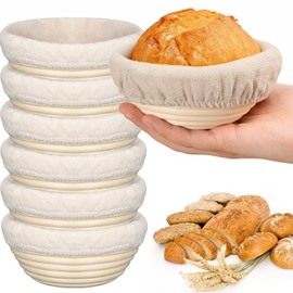 Bread Proofing Baskets Set of 6 Banneton Baskets Dough Fermentation Tray Round Proofing Baskets Handmade Rattan Baskets Artisan Sourdough Bread Making Kit