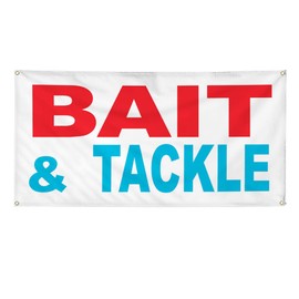 Vinyl Banner Multiple Sizes Bait Tackle Red Blue Retail Outdoor Weatherproof Industrial Yard Signs 10 Grommets 60x144Inches