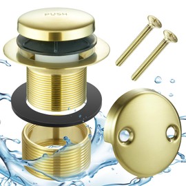 Bathtub Drain Tip-Toe Tub Trim Set with Two-Hole Overflow Faceplate, Bath Drain Conversion Kit Assembly, Coarse Thread Replacement Trim Kit (Brushed Gold)