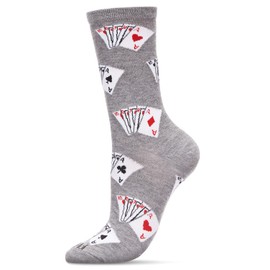 MeMoi Playing Cards Rayon Blend Crew Socks Med Gray Heather 9-11