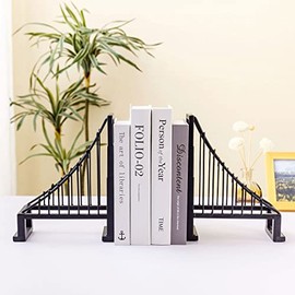 MyGift - Sujetalibros decorativos para libros pesados, diseño de puente de suspensión de metal negro, decoración de estante de extremo de libro, soporte de tapón de libro de arquitecto, juego de 2