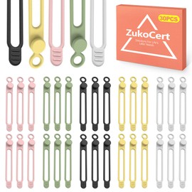 ZukoCert - 30 bridas de silicona para cables, bridas de goma reutilizables y bridas de engranaje, bridas flexibles de silicona con cierre y bridas de cable para gestión y organización de cables, 5