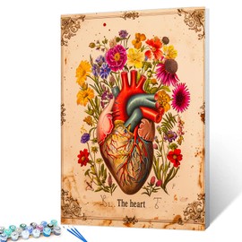 Heart Flower Blossom Wall Paint by Number Kits for Adults,Education Painting Modern Decor for Nurses Doctor Office Clinic School Gift,Paints for Home Wall Decor Without Framed Canvas 16''W x 20''H