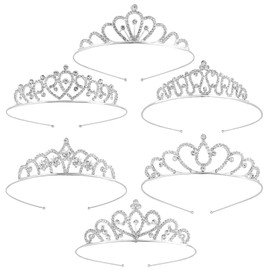 6Pcs Girls Princess Crystal Tiara Crown Silver Crystal Tiara Princess Rhinestone Crown Bridal Wedding Crown Headband Hair Accessories Crystal Tiara Princess Crown for Dance Performance Birthday Party