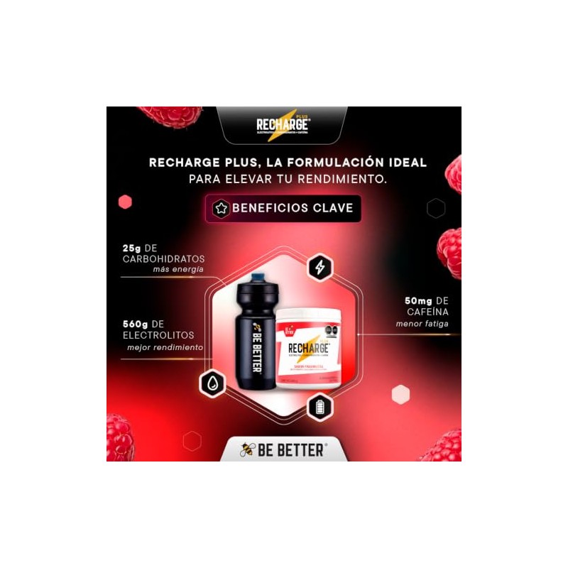 Better Recharge Plus Electrolitos 25g Carbohidratos 50mg Cafeína Polvo Porciones