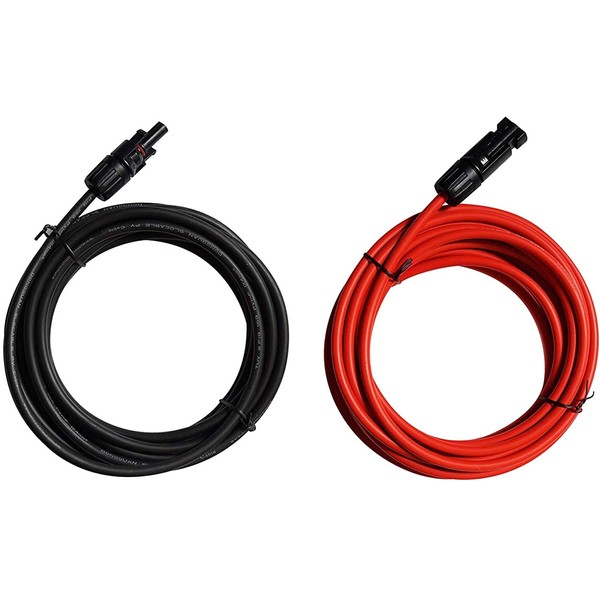 ECO-WORTHY Solar Cable, Extension Cable, MC4 Cable, Solar Connector with Connector, 2 Pieces/1 Set (5 m Red + 5 m Black)