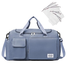 NPBAG Duffel Bag for Women, Sports Gym Bag with Wet Pocket & Shoes Compartment, Lightweight Weekender for Overnight, Travel Carry on Tote, Water Resistant (Light Blue)
