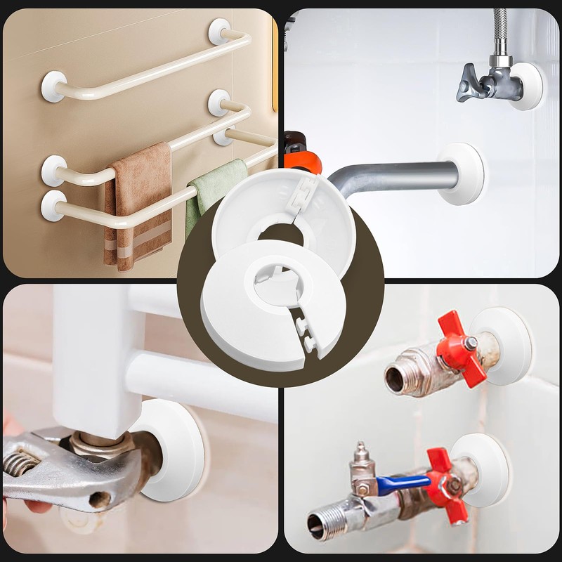 12 Pieces Water Pipe Covers, White Radiator Pipe Collars, Plastic