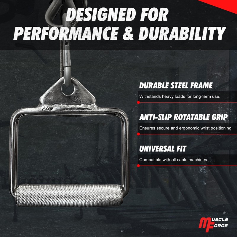 MuscleForge® Single-Handle Attachment for Lat Pull, Cable Pull, Non-Slip D-Handle