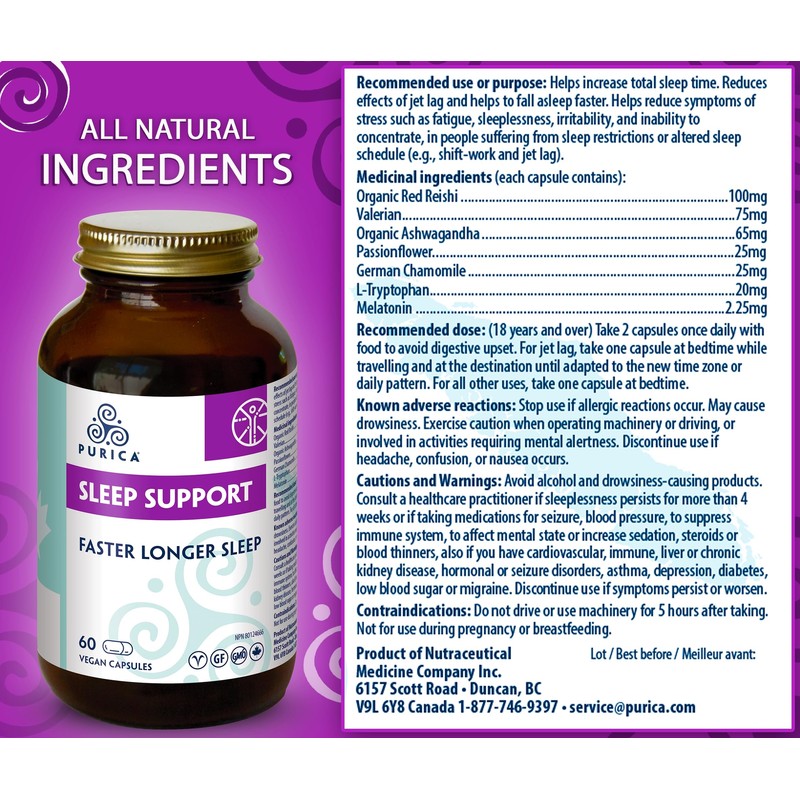 PURICA Vegan Sleep Support Supplement - 60 Capsules with Organic