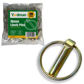 YARDMAN Lynch Pin Set – 20-Piece 10mm Linch Pins – Professional Zinc-Plated Carbon Steel – Heavy-Duty Safety Pins for Trailers, Tractors, Agricultural Vehicles – 42mm Pin Length
