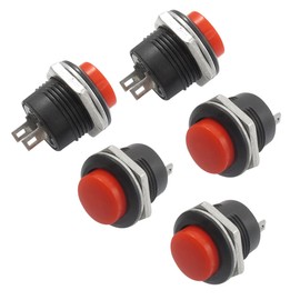 uxcell uxcell A12081400ux0336 5 x Momentary SPST NO Red Round Cap Push Button Switch, AC 6 Amp/125V, 3 Amp/250V