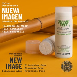 Vital Green Natural Powder Deodorant of Crystal Stone Alum (Potassium) - Unscented - Body or Feet Use - 100 g - 3.53 oz (2 Units)