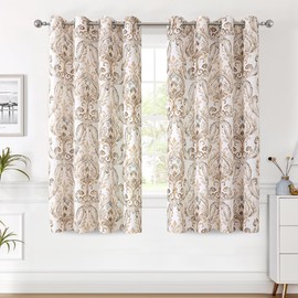 H.VERSAILTEX Floral Curtains for Living Room Linen Curtains Farmhouse Curtains Grommet Bedroom Window Curtain Set 63 Inch Privacy Added Light Filtering Mid-Century Style 2 Panels, Taupe