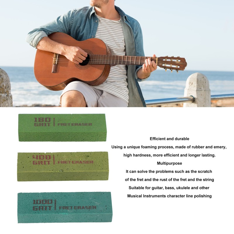 3pcs Guitar Fret Erasers Guitar Fret Polishing Abrasive Rubber Blocks