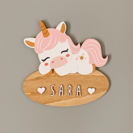 WONDEE Decorazione in Legno Personalizzabile con Nome per Porte e Cameretta Bambini di Unicorno, Regali Personalizzati per Neonato e Neonata, Idee Regalo Battesimo Bambina, Regalo Neonata femmina