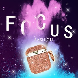 wanghe Luxury Bling Surface Plating Hard Cover Compatible with AirPods Case, Shockproof Protective Cover with Keychain for AirPod 2 & 1 - Pink Bling