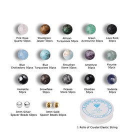 Duzziyyaa Natural Stone Beads Jewelry Making Crystals 6mm Loose Gemstone Beads Smooth Energy Healing Beads for Bracelet Earrings Necklace (16 Materials, 6mm)